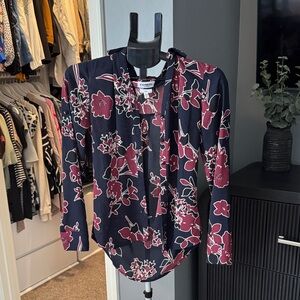 Express Portfolio Navy Blouse with Burgundy Floral